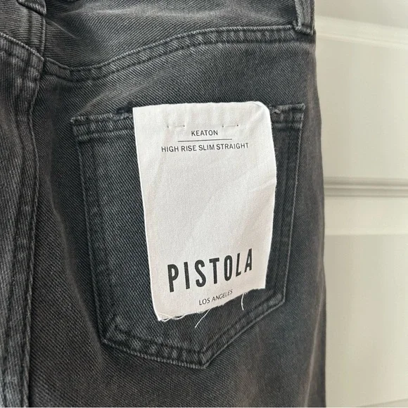 NWT Pistola Keaton Washed Black Distressed High Rise Slim Straight Jeans - Picture 6 of 6